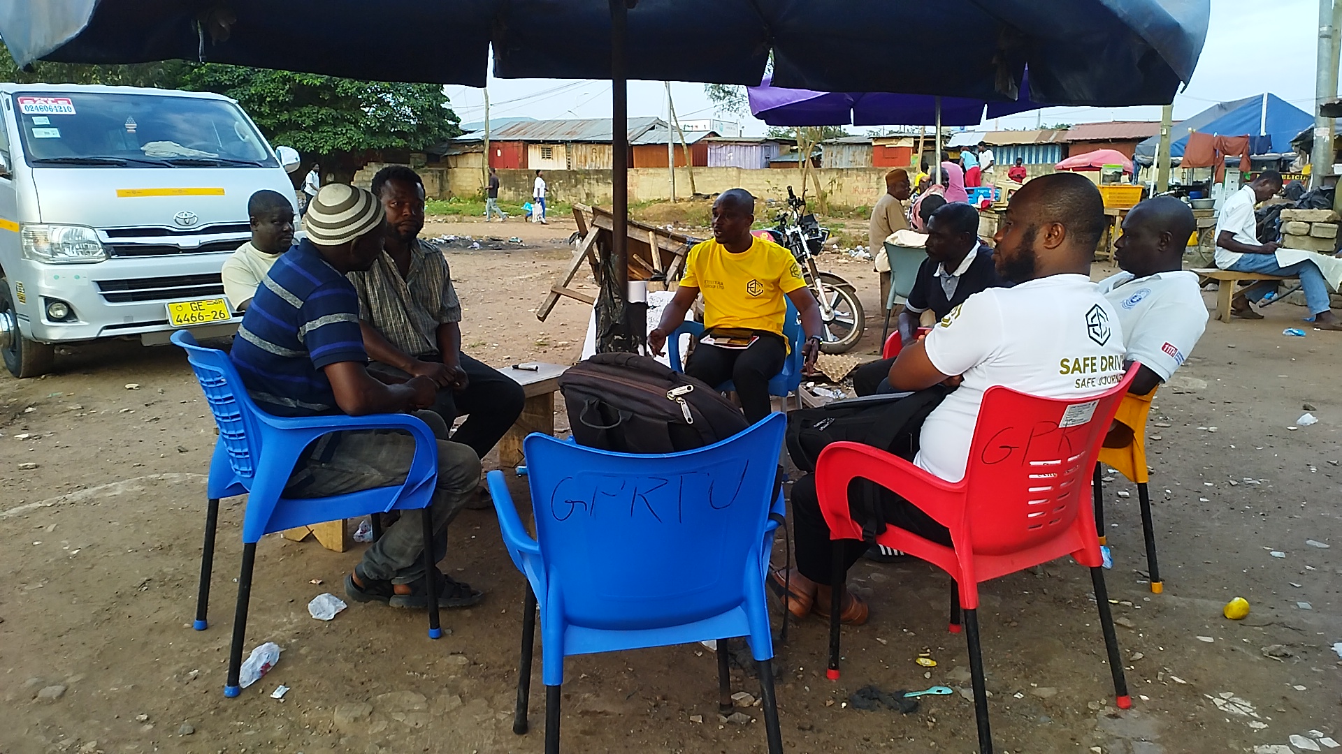 Commercial drivers gathered for a roadside discussion